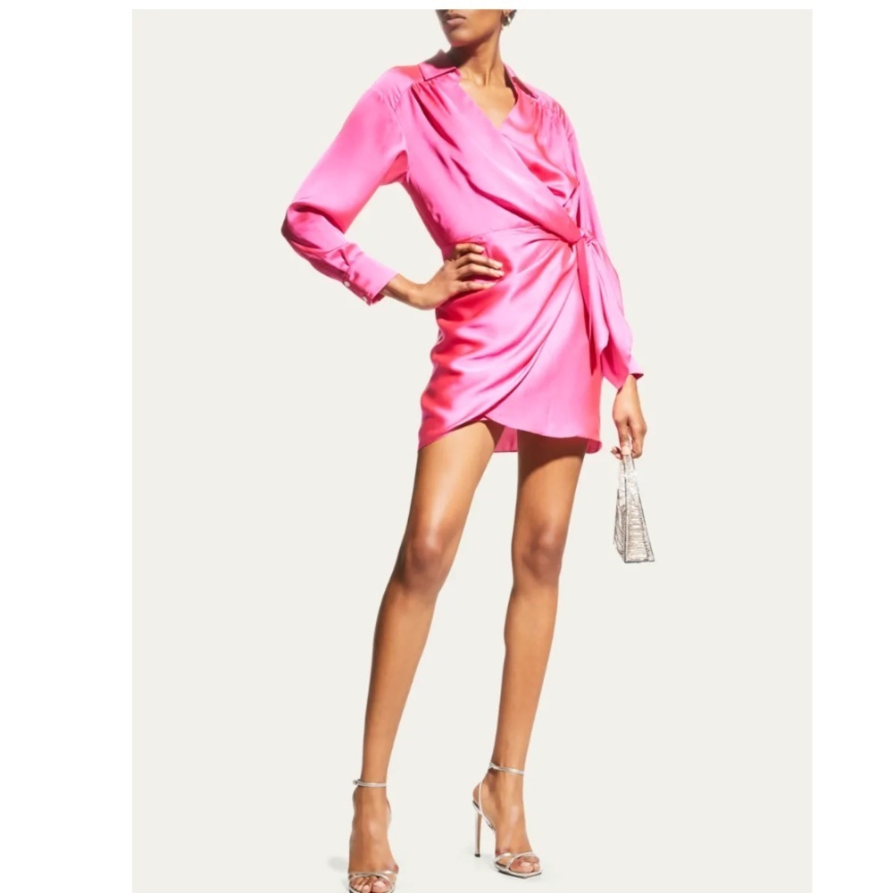 Nwt Milly Hot Pink Jordan Satin Mini Wrap Dress Small S